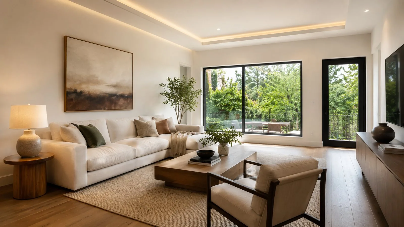 Komple yenilenmiş modern salon yaşam alanı